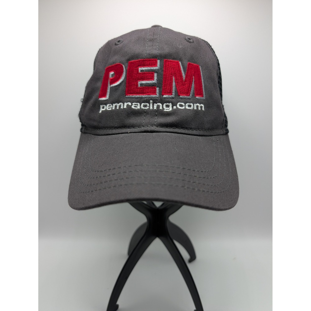 Paramount Apparel PEM Racing Trucker Hat Grey Black Mesh Adjustable Cap